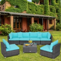 7PCS Patio Rattan Sectional Sofa Set Outdoor Furniture Set w/ Cushions Turquoise