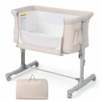 Gymax 3-in-1 Baby Bassinet Beside Sleeper Crib with 5-Level Adjustable Heights Beige