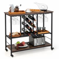 Industrial Liquor Bar Cart Rolling Kitchen Serving Cart w/ Wine Rack Glass Holder