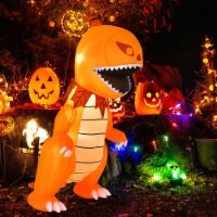 8ft Inflatable Pumpkin Dinosaur Halloween Decoration w/ Built-in LED Lights