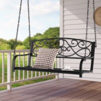 Patio Hanging Porch Swing Outdoor 2-Person Metal Swing Bench Chair w/ Chains Black