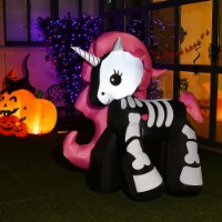 5.5ft Inflatable Skeleton Unicorn Halloween Decoration w/ Built-in LED Lights