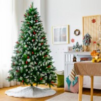 Gymax 6/7/8 FT Artificial Snowy Christmas Tree Hinged Xmas Tree Holiday Decoration 7 ft