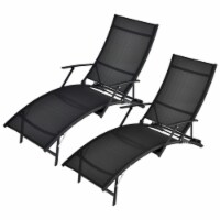 Set of 2 Foldable Patio Chaise Lounge w/ 5-level Backrest Outdoor Recliner Chair