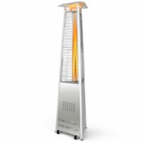 42,000 BTU Stainless Steel Pyramid Patio Heater Glass Tube Flame W/ Wheels