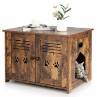 Cat Litter Box Enclosure Nightstand Cat House w/ Double Doors