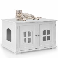 Large Wooden Cat Litter Box Enclosure Hidden Cat Washroom w/ Divider White