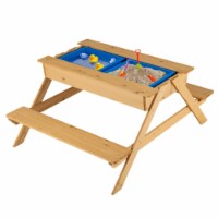 3 in 1 Kids Picnic Table Wooden Outdoor Water Sand Table w/ Play Boxes