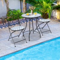 3PCS Mosaic Patio Bistro Set Conversation Set w/ Folding Chairs & Round Table