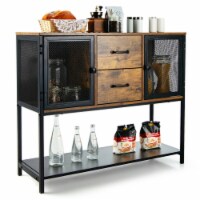 Gymax Industrial Buffet Sideboard Kitchen Cupboard w/ Metal Mesh Doors & 2 Drawers