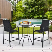 Gymax 3PCS Patio Bar Set Outdoor Bistro Set w/ 2 Stools & 1 Tempered Glass Table