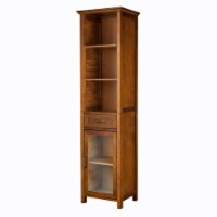 Elegant Home Fashions Wooden Bathroom Linen Storage Cabinet Space Saver w/5 Tier Shelves, Oak