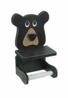 Whimsical Hand Painted Black Bear Wooden Toilet Paper Roll Holder With Phone Shelf