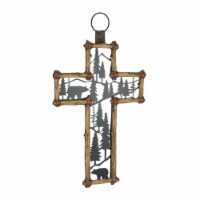 Rustic Black Bears in Forest Lodge Style Wildlife Resin and Metal Wall Cross