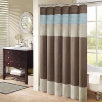 Madison Park MP70-220 Pieced Faux Dupioni & Polyester Shower Curtain, Natural/Trinity Blue