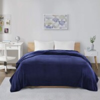 Intelligent Design Microlight Plush Oversized Blanket, Full/ Queen, Navy