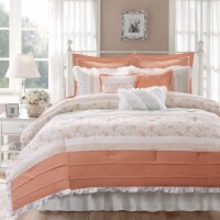 Madison Park Dawn 9-Piece Cotton Percale Comforter Set - King - Coral