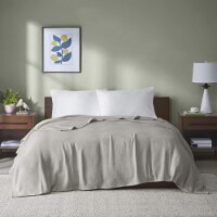 Madison Park Freshspun Basketweave Cotton Blanket Grey Full/Queen