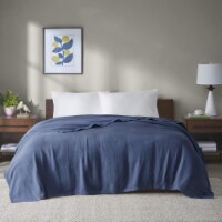 Madison Park Freshspun Basketweave Cotton Blanket Navy Twin