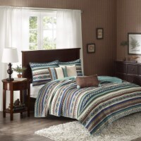 Malone 6 Piece Quilted Coverlet Set Blue Full/Queen