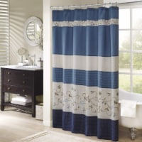 Serene Faux Silk Embroidered Floral Shower Curtain Navy 72x72