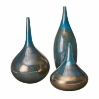 Aurora Handmade Rainbow Glass Vase- Set of 3 Blue Metal See below