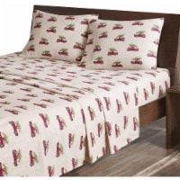 4-PC Flannel Queen Bed Sheets, Lodge/Cabin Tan Cars Bed Sheet, Queen