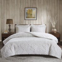 Teton Embroidered Plush Coverlet Set Ivory Full/Queen