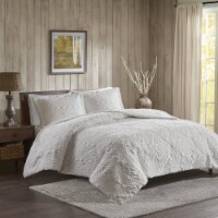 Teton Embroidered Plush Coverlet Set Ivory King/Cal King