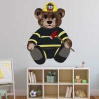 VWAQ Firefighter Teddy Bear Wall Decal - Fireman Bedroom Sticker Kids Decor - TEB4