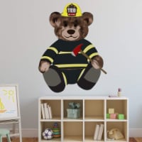 VWAQ Firefighter Teddy Bear Wall Decal - Fireman Bedroom Sticker Kids Decor - TEB4