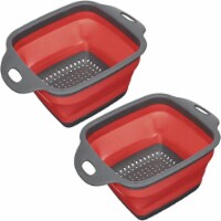 Collapsible Colander Set of 2 Silicone Square Strainer w/ Handle for Kitchen Draining (RED)