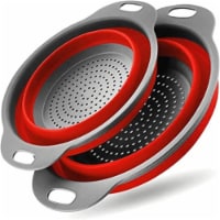 Foldable Silicone Strainer Colanders 2 PC ROUND, Space-Saver Colander for Draining (RED)