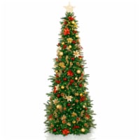 CC Christmas Decor 7.5' Pre-Lit Gold and Red Artificial Christmas Tree – Clear LED Lights