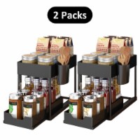 Under Sink Organizer, 2-Tier Slim Pull Out Sliding Storage Drawer Black, 2 Packs