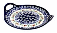 Blue Rose Polish Pottery Reindeer Pine Round Serving Tray with Handles