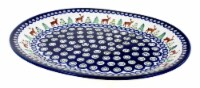 Blue Rose Polish Pottery Reindeer Pine Large Serving Platter