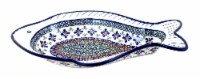 Blue Rose Polish Pottery Mosaic Flower Fish Serving Dish