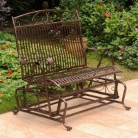 Pemberly Row Iron Patio Glider Loveseat in Bronze