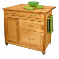 Wood Mid Sized Drawer Kitchen Cart in Natural Birch Brown - Pemberly Row