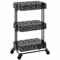 Pemberly Row 3 Tier Metal Serving Cart in Distressed Glossy Black