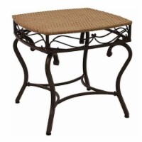 Pemberly Row Wicker and Metal Patio Side Table in Honey Pecan