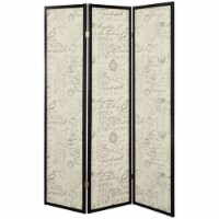 Bowery Hill 3 Panel French Script Room Divider in Black and Brass