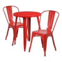 Bowery Hill 3 Piece Round Steel Metal Indoor/Outdoor Dining Set in Red