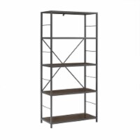 Pemberly Row 60  Rustic Metal and Wood Media Bookshelf in Dark Walnut