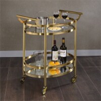 Bowery Hill Contemporary Metal Serving Cart in Clear Glass/Gold