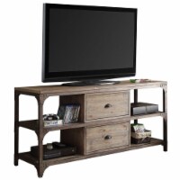Bowery Hill 60  TV Stand in Weathered Oak and Antique Silver
