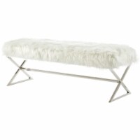 Brika Home Faux Fur Bench in White and Chrome