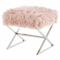 Brika Home Faux Fur Ottoman in Rose and Chrome