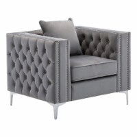 Bowery Hill Contemporary Velvet Button Tufted Accent Chair in Gray